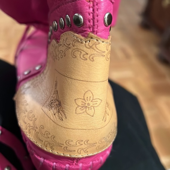 Pink leather boots,lace up size 40 - Picture 6 of 7